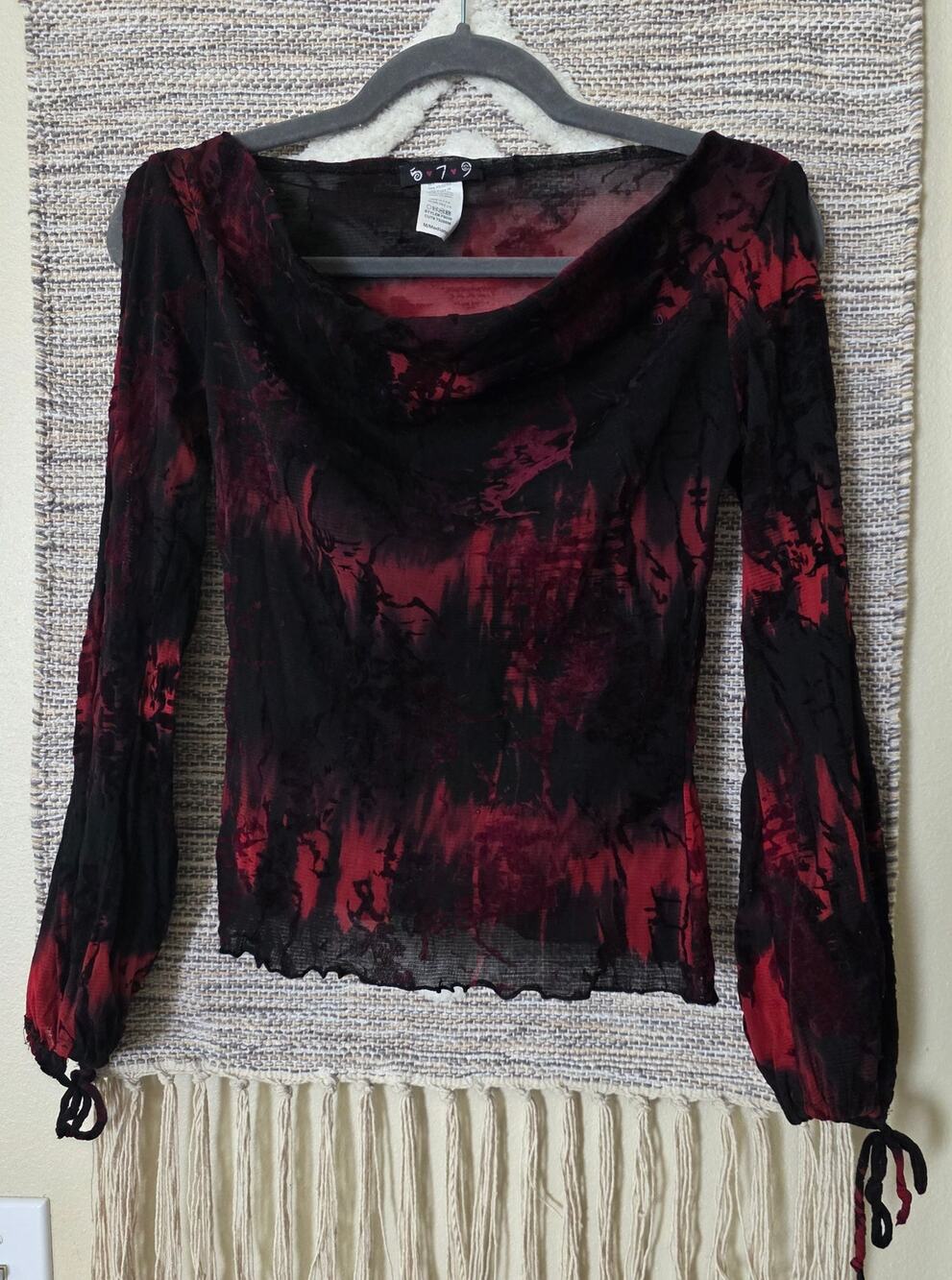 Vintage 90s Whimsygoth Sheer Mesh Top M Black Red Gothic Fairy Grunge Y2K
